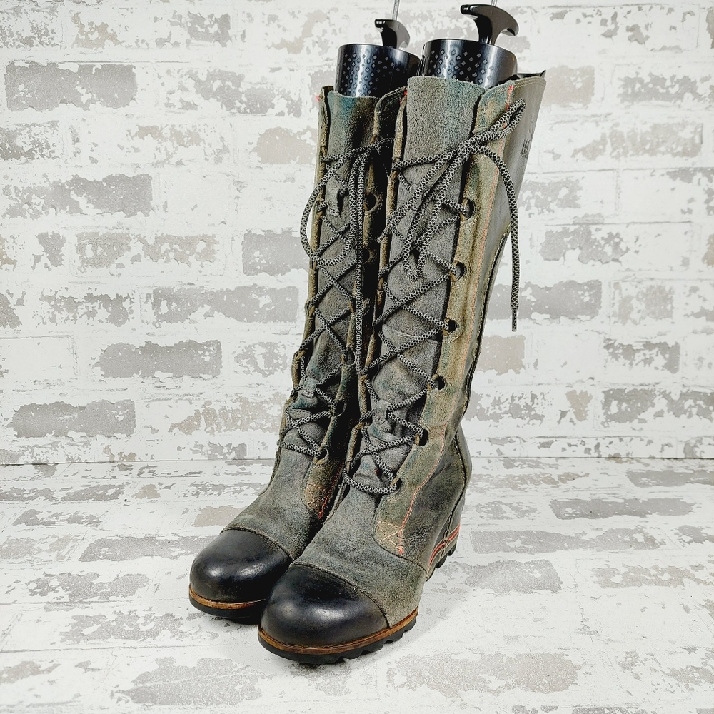 Sorel Olive Green Lace-Up Wedge Boots - Picture 5 of 13